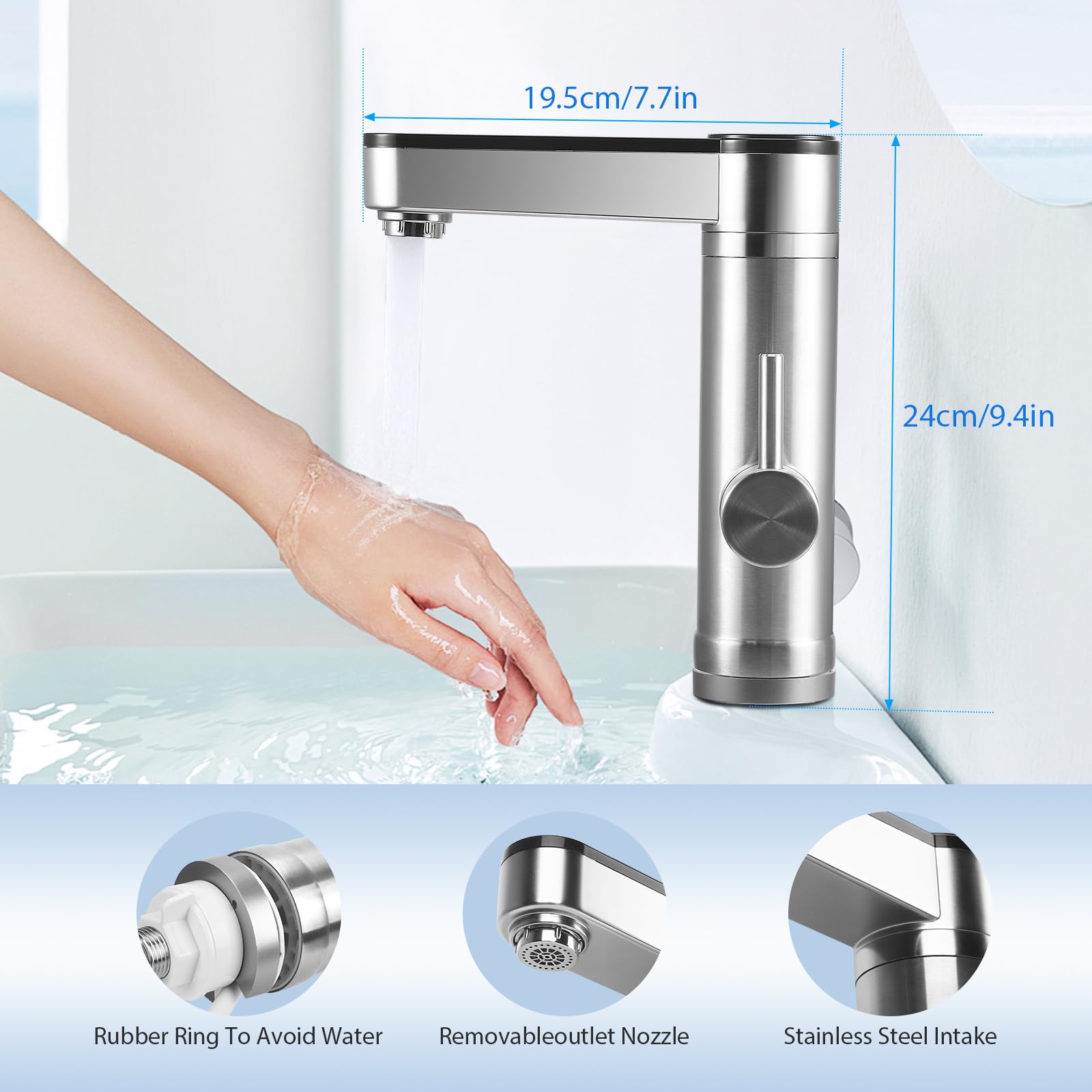 Robinets Électrique Instantané 3300W 220V, Mitigeur d'Eau Chaude et Froide avec Écran Numérique LED, pour Cuisine, Salle de Bain et Lavabo