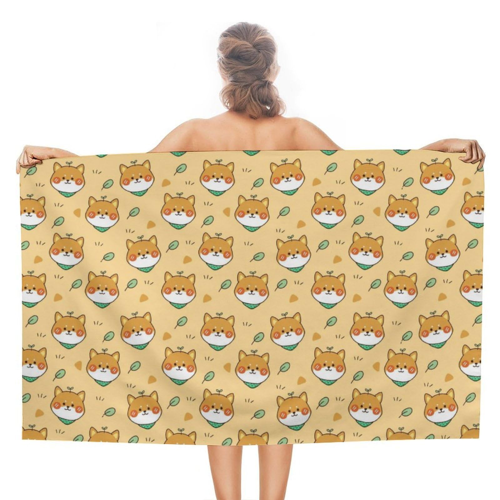 LEDFCVSU Beach Towel, Cute Shiba Inu Bath Towel, Absorbent Towel for Swimming, Sports, Travel