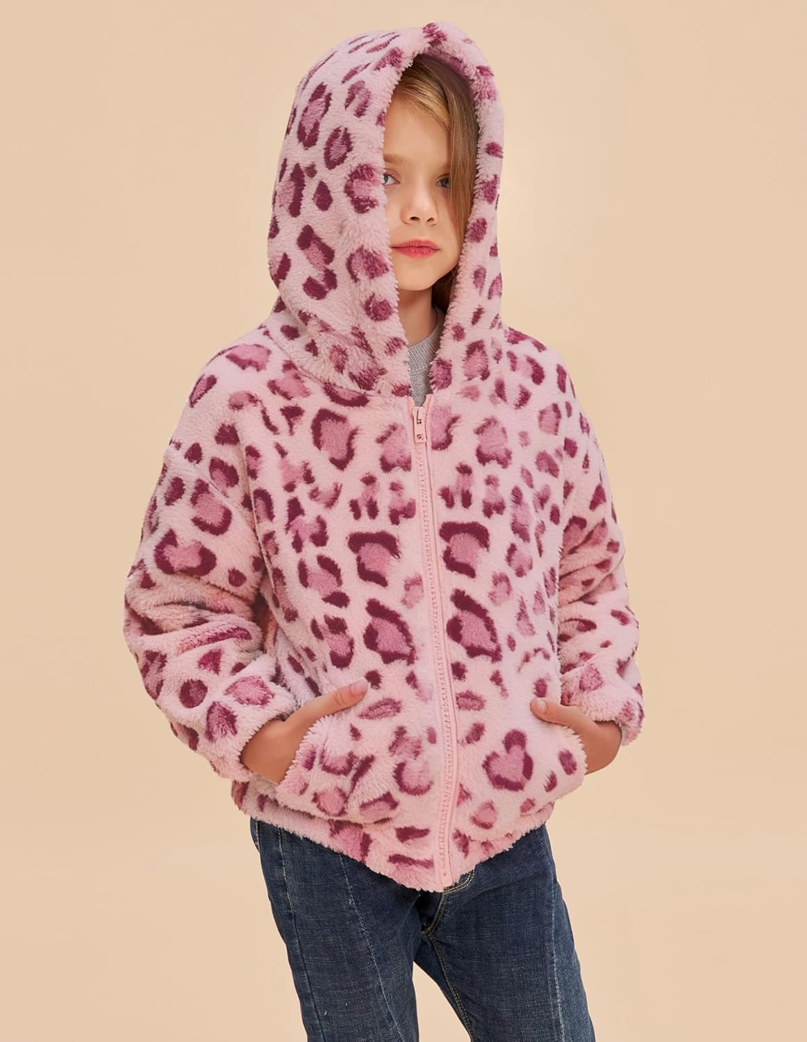 GRACE KARIN Girls Fleece Jacket Zip Up Sherpa Coat Kids Fall Hoodie Fuzzy Sweatshirt Size 5-14 - Image 3