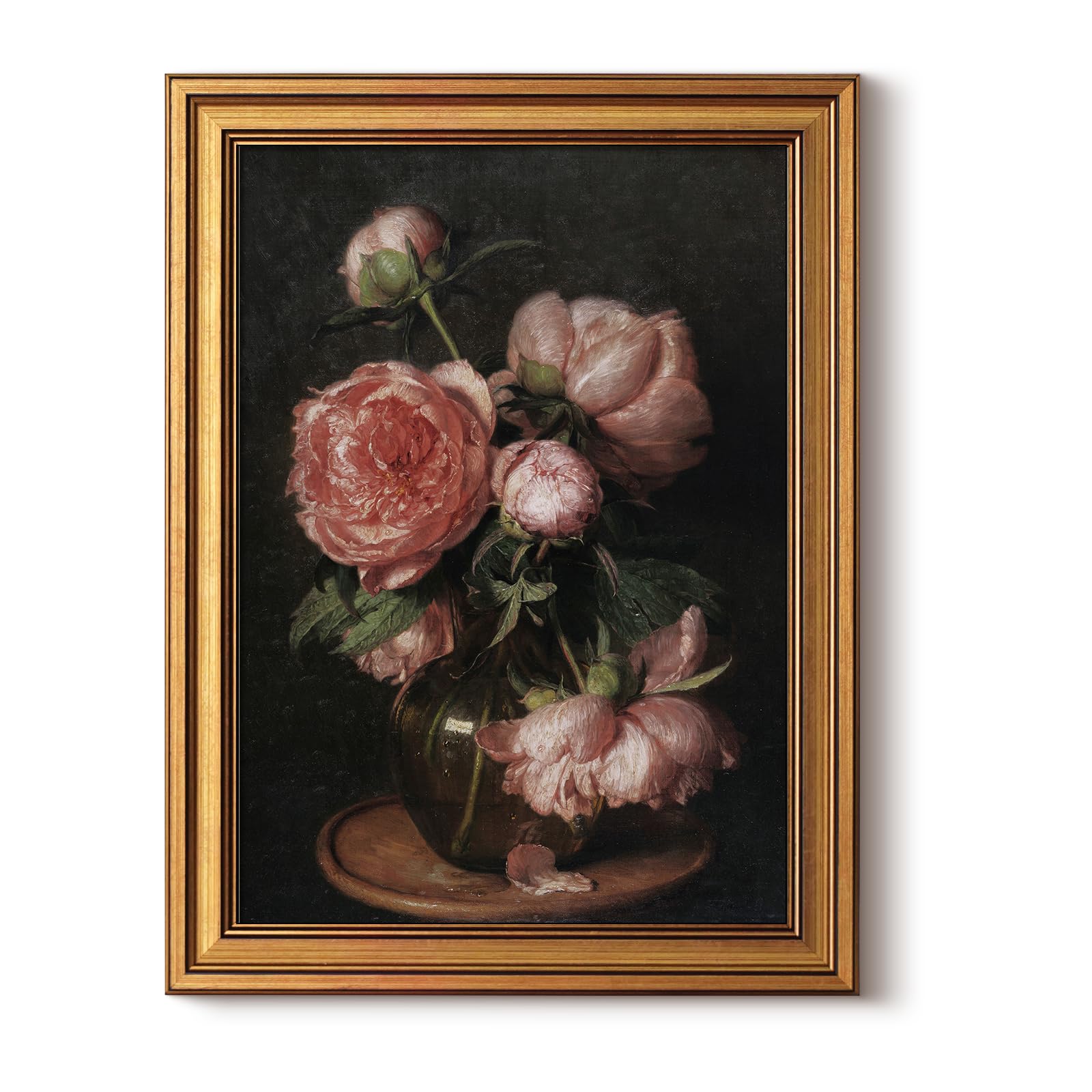 ARPEOTCY Gold Framed Canvas Wall Art, 12x16inch, Peonies FLoral Flower Art Prints, Vintage Rustic Decor for Kitchen Bedroom Bathroom Office Shelf,