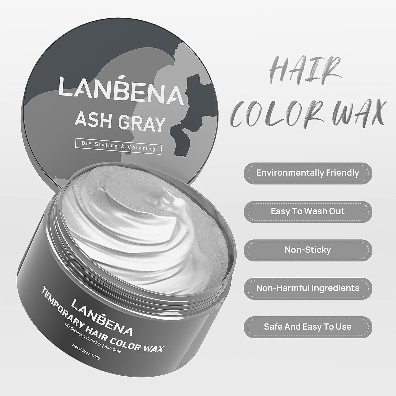Hair Color Wax, LANBENA Temporary Hair Color Dye Wax, Unisex Instant Hairstyle Cream, Color Hair Wax for Men and Women Party, Festival, Cosplay & Halloween - 5.3oz ( Ash Gray) : Beauty & Personal Care