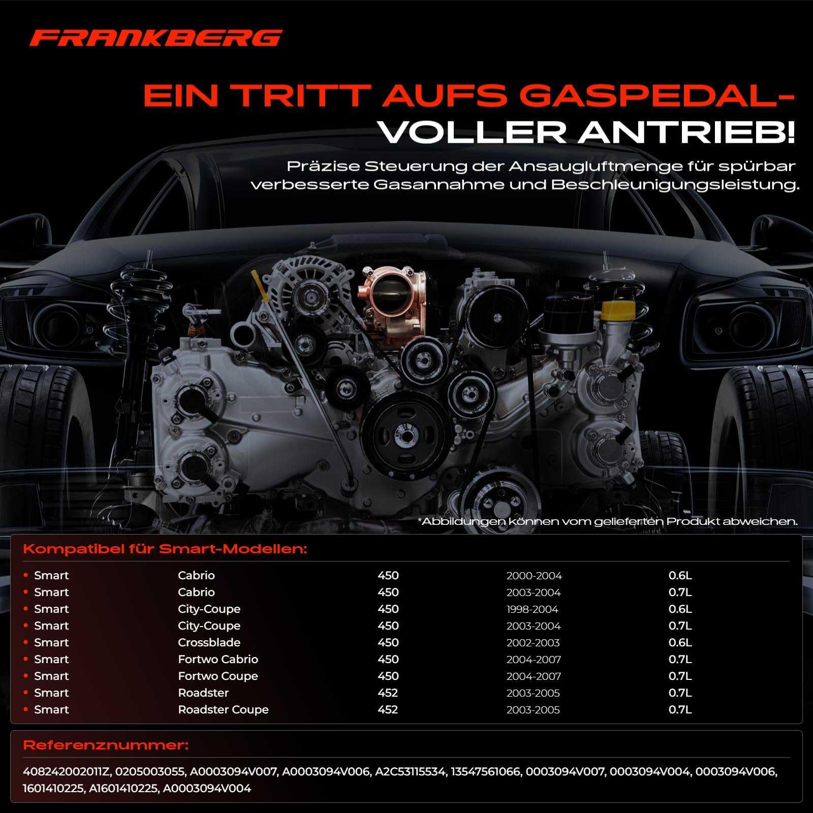 Frankberg Drosselklappenstutzen Kompatibel mit Cabrio 450 0.6L 0.7L 2000-2004 City-Coupe 450 0.6L 0.7L 1998-2004 Crossblade 450 0.6L 2002-2003 Fortwo Cabrio 450 Replace# A0003094V004