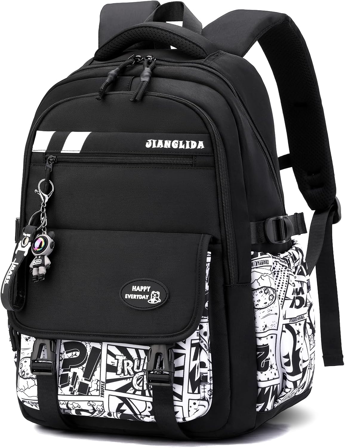 Tanou School Backpack Boys Teenagers Graffiti Print School Bag for Boys 10-18 Years Large Backpack School High School High School Waterproof Casual School Bag Black