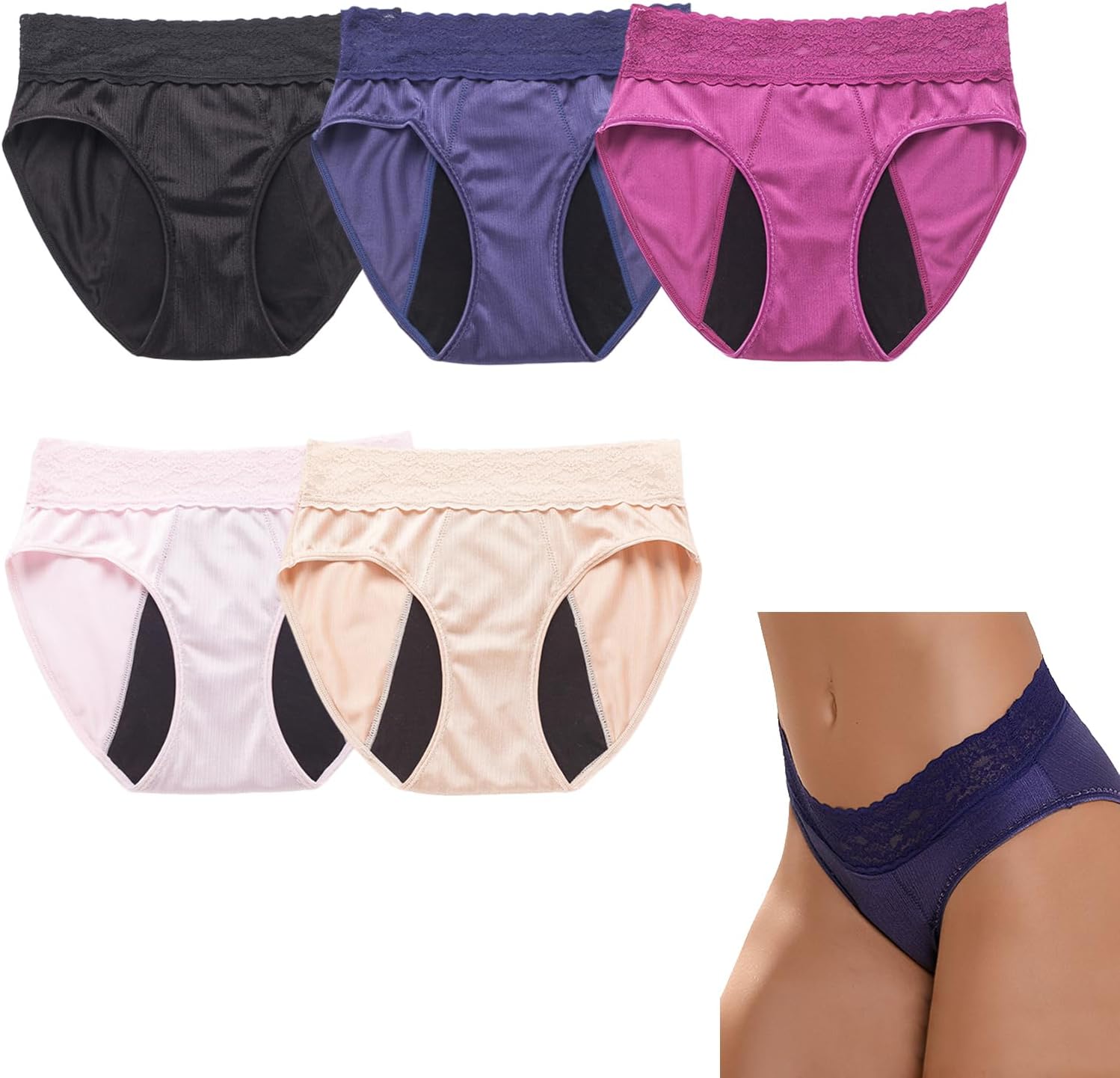 Incontinence lace Underwear for Women Washable, Bladder Leak Underwear, Leakproof Panties for Women (Medium)