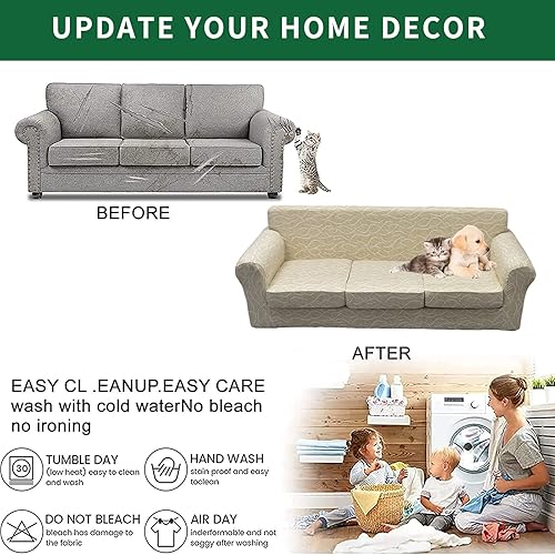 Miniatura 6 de GOSTADY Funda elástica para sofá de 4 piezas, funda de sofá para sofá de 3 cojines, suave, lavable, funda protectora de muebles con parte inferior