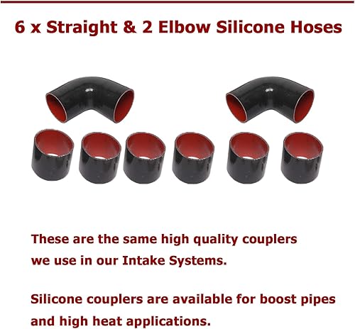 Miniatura 7 de Kit de intercooler universal de 28 x 7 x 2.5 pulgadas con intercooler + 8 tubos doblados de 2.5 pulgadas + 6 acopladores rectos + 2 acopladores de