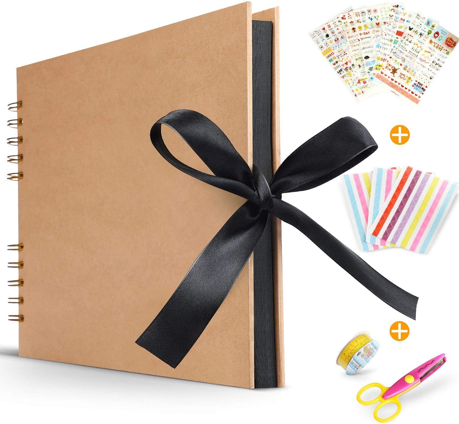 Koooper Scrapbook Alblums with Black Pages Handmade DIY Family Scrapbook,Wedding Photo Album,Retro Album,Anniversary Scrapbook,Travel Album,Baby photo Album Bonus Gift Box