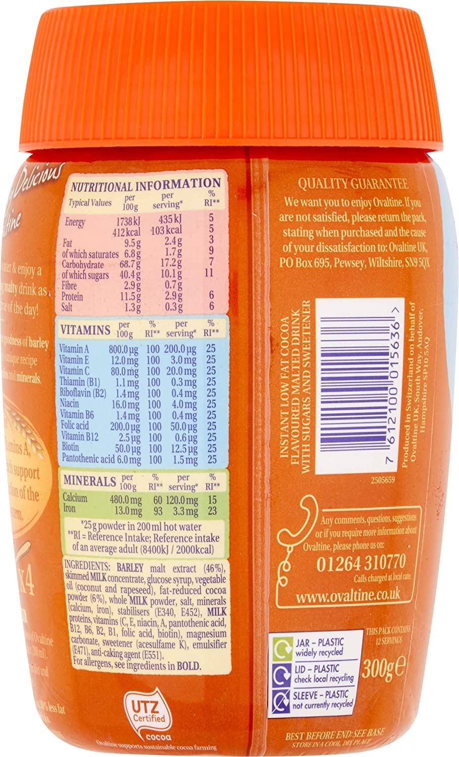 Ovaltine Malt Drink 300g Jar : Powdered Chocolate Beverage Mixes : Grocery & Gourmet Food