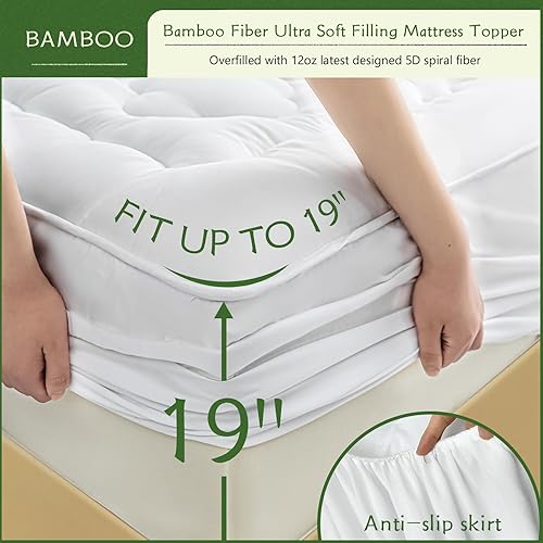 Miniatura 4 de GRT Funda de colchón de rayón de bambú tamaño matrimonial, cubrecolchón acolchado extra grueso con bolsillo profundo de 19 pulgadas, funda de