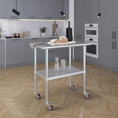 Miniatura 259 de AmGood Mesa de trabajo de acero inoxidable con ruedas Estación de trabajo