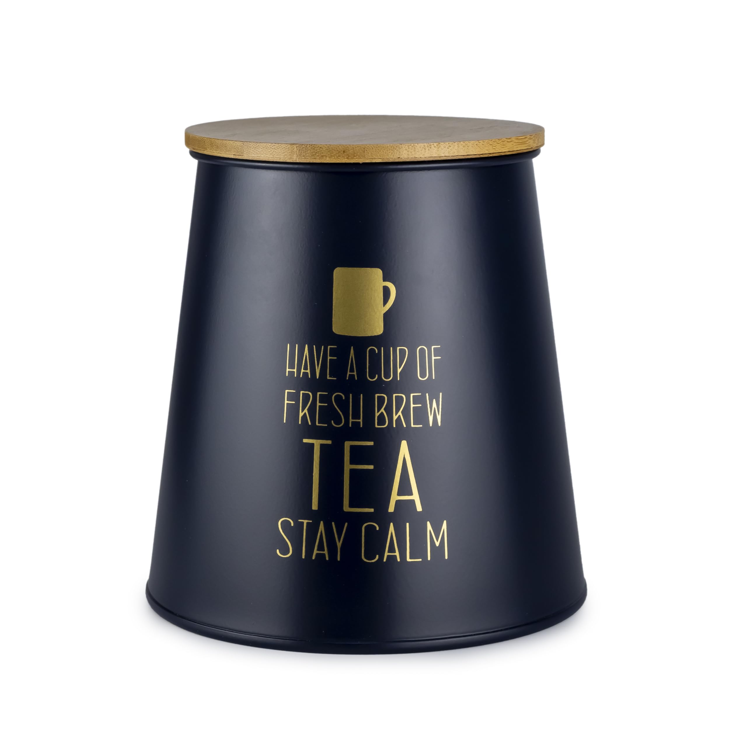 Cuisine Art DIVA Tea Canister with Bamboo Lid Premium Tea Storage Container - Classic Tea Caddy - Elegant Tea Organizer - Airtight Tea Preservation - Compact Tea Tin - 10.7x 14x 14cm Navy Blue