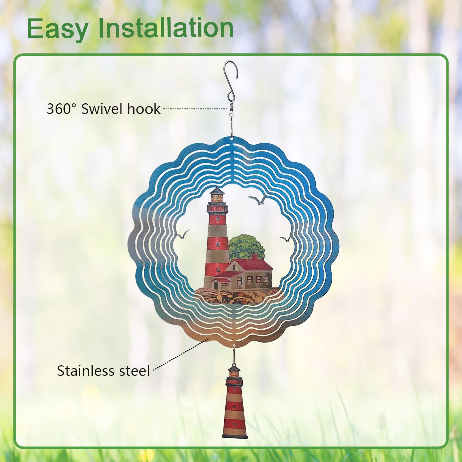 Molinillo de viento de faro, molinillos de viento de metal para exteriores, decoración de playa colgante de doble cara 3D para interiores, exteriores, regalos únicos para mujeres