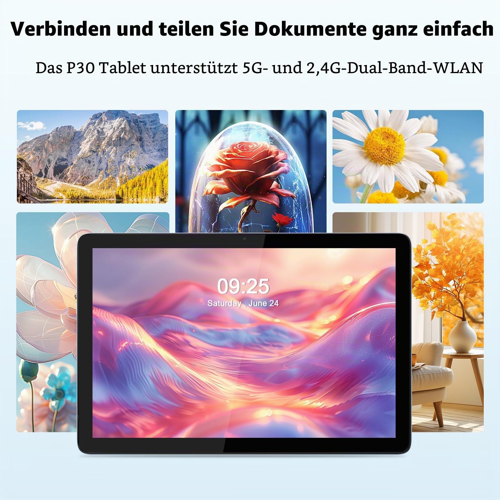 VASOUN Tablet,Android Tablet 10 Zoll,16GBRAM+128GB ROM,1TB Erweiterung,1280 x 800Pixels,2MP+8MP,8000mAh Batterie,Dual Kamera,WiFi Tablet mit Tastatur,Maus/Stift/Schutzhülle/Ladegerät