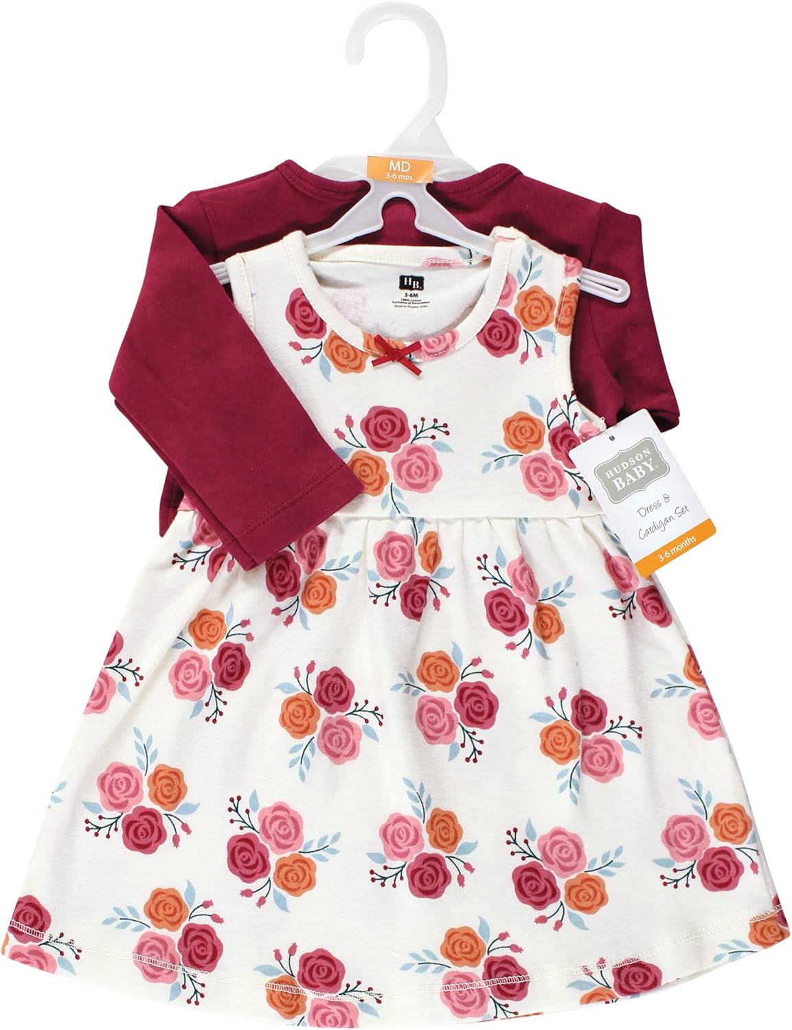 Hudson Baby Baby Girls' Cotton Dress and Cardigan Set 3T Autumn Rose image 2 of 5 B09YKN5B2V
