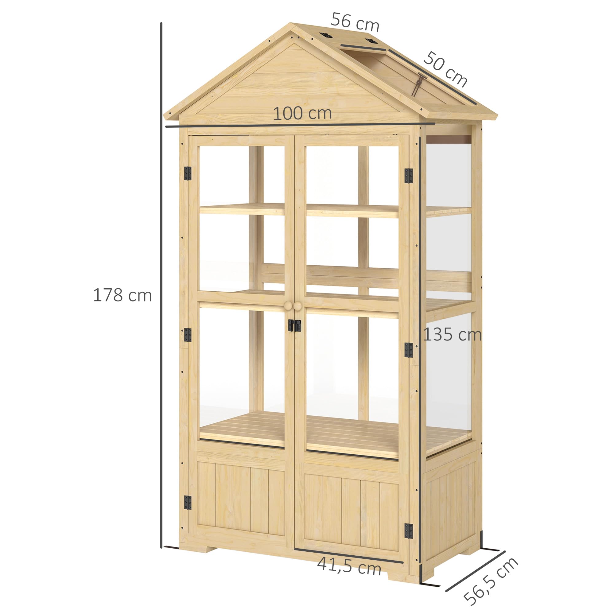 Outsunny Marco frío de Madera Invernadero con Cerradura Invernadero con 4 Niveles, claraboya, Caja de Marco frío con Puerta Doble, para jardín, balcón, Naturaleza, 100 x 56,5 x 178 cm