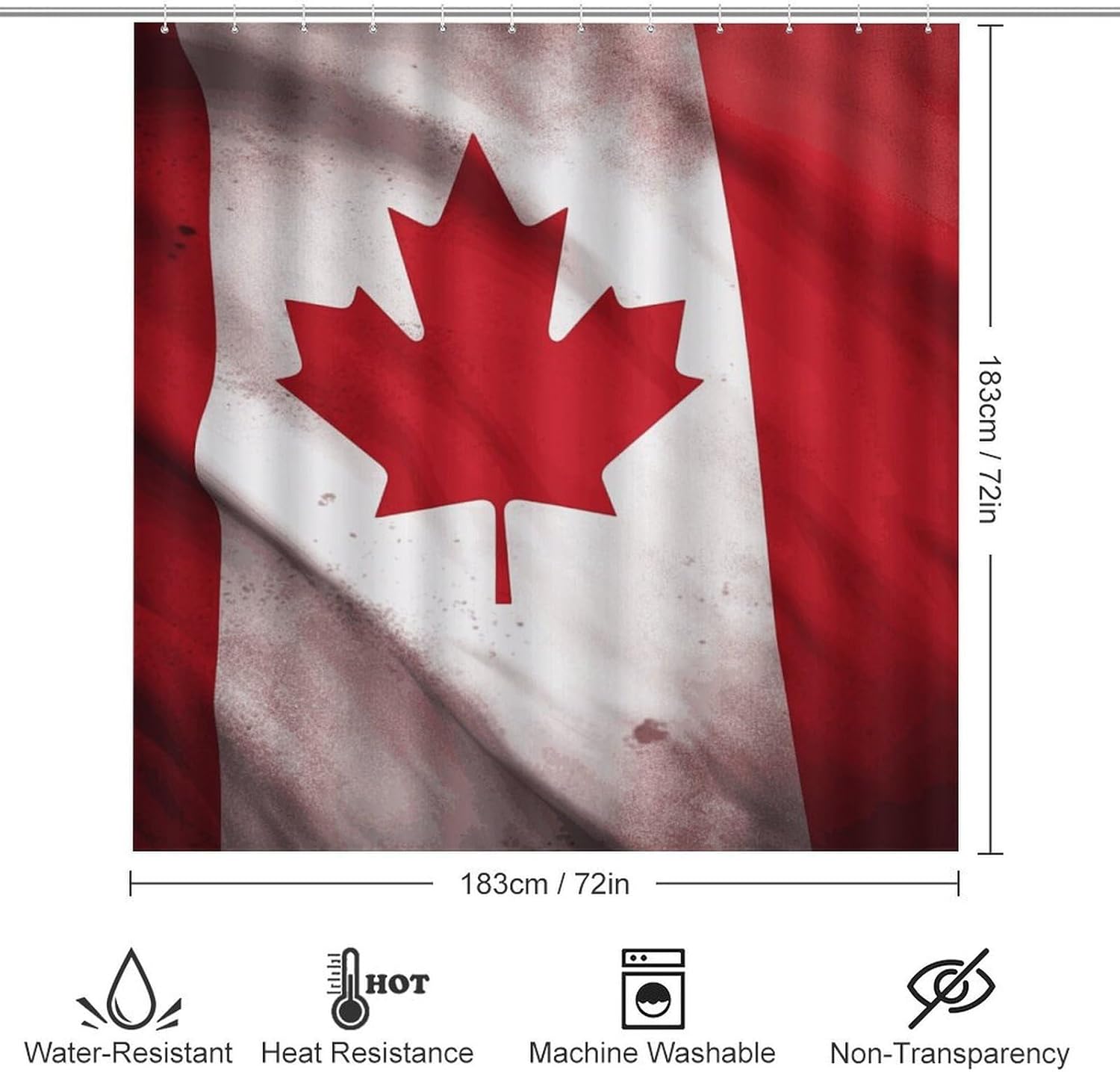 Canadian Flag Shower Curtain Set 4 Piece, Non-Slip Bath Mat with Toilet Lid Cover and Waterproof Shower Curtain with 12 Hooks, Complete Bathroom Set for Home Decor
