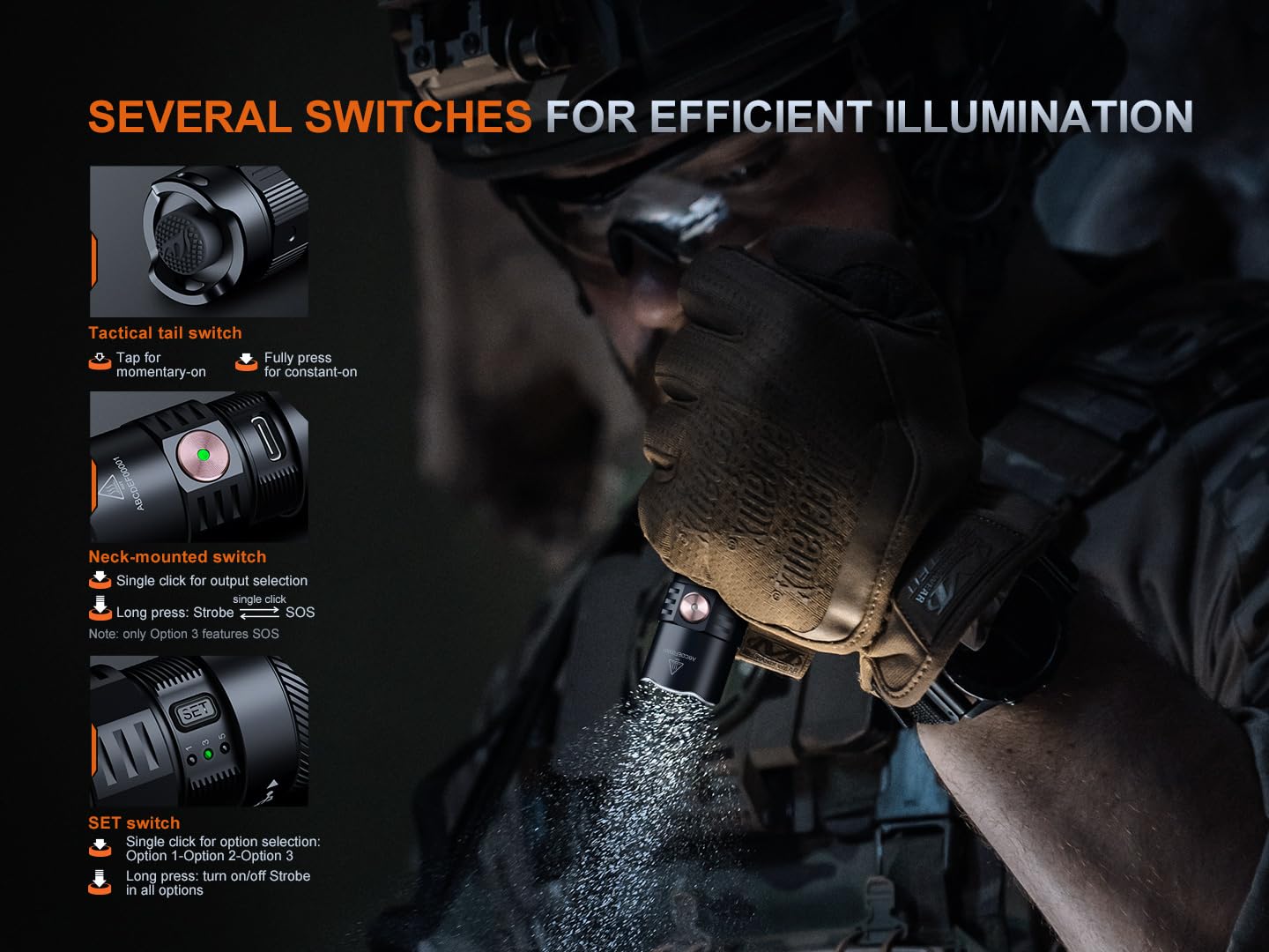 Fenix PD35R ACE - Torcia LED estremamente luminosa, ricaricabile, 2000 lumen, USB-C, 380 m, IP68, impermeabile, piccola lampada tattica, 720 ore massimo, EDC, portatile, per esterni, campeggio