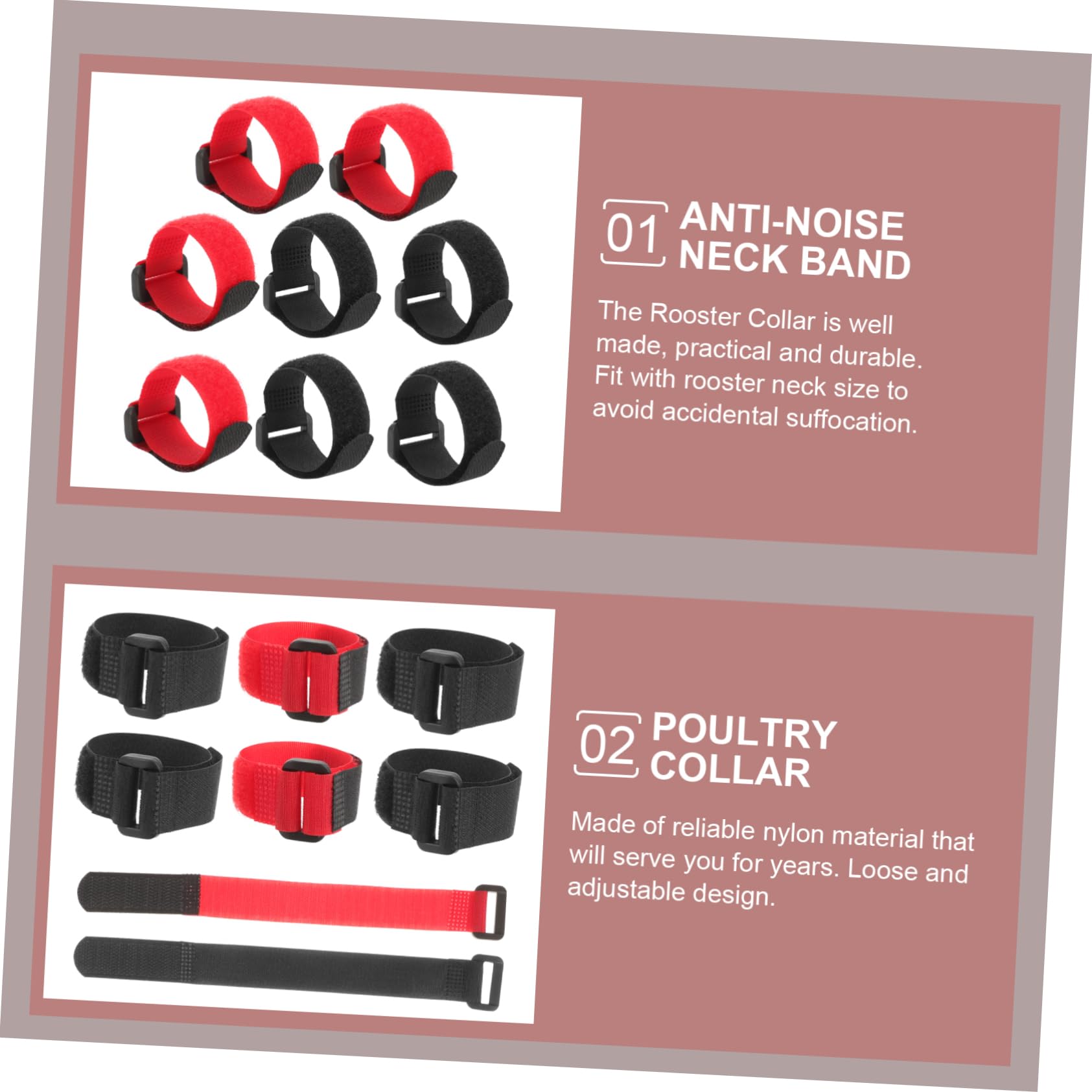 Gogogmee Nylon Collar for Rooster 8pcs Noise-Neck Belts Poultry Neck Bands Flexible Adjustable Stop Screaming Bands