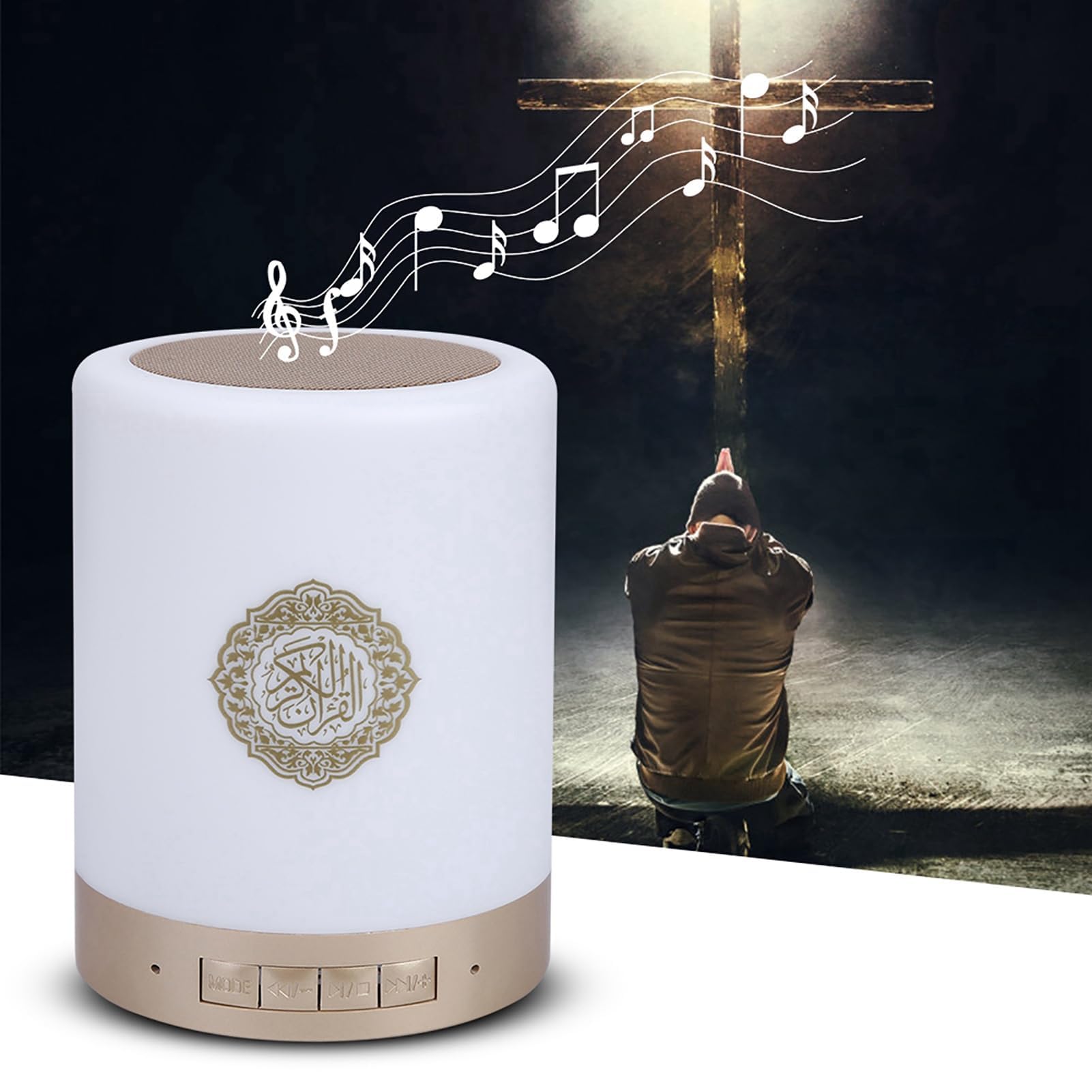 Atyhao 8GMP3 Coran Haut-Parleur avec Télécommande Tactile LED Lampe, 16 Langues pour Le Yoga Musique Joueurs Camping De Noël