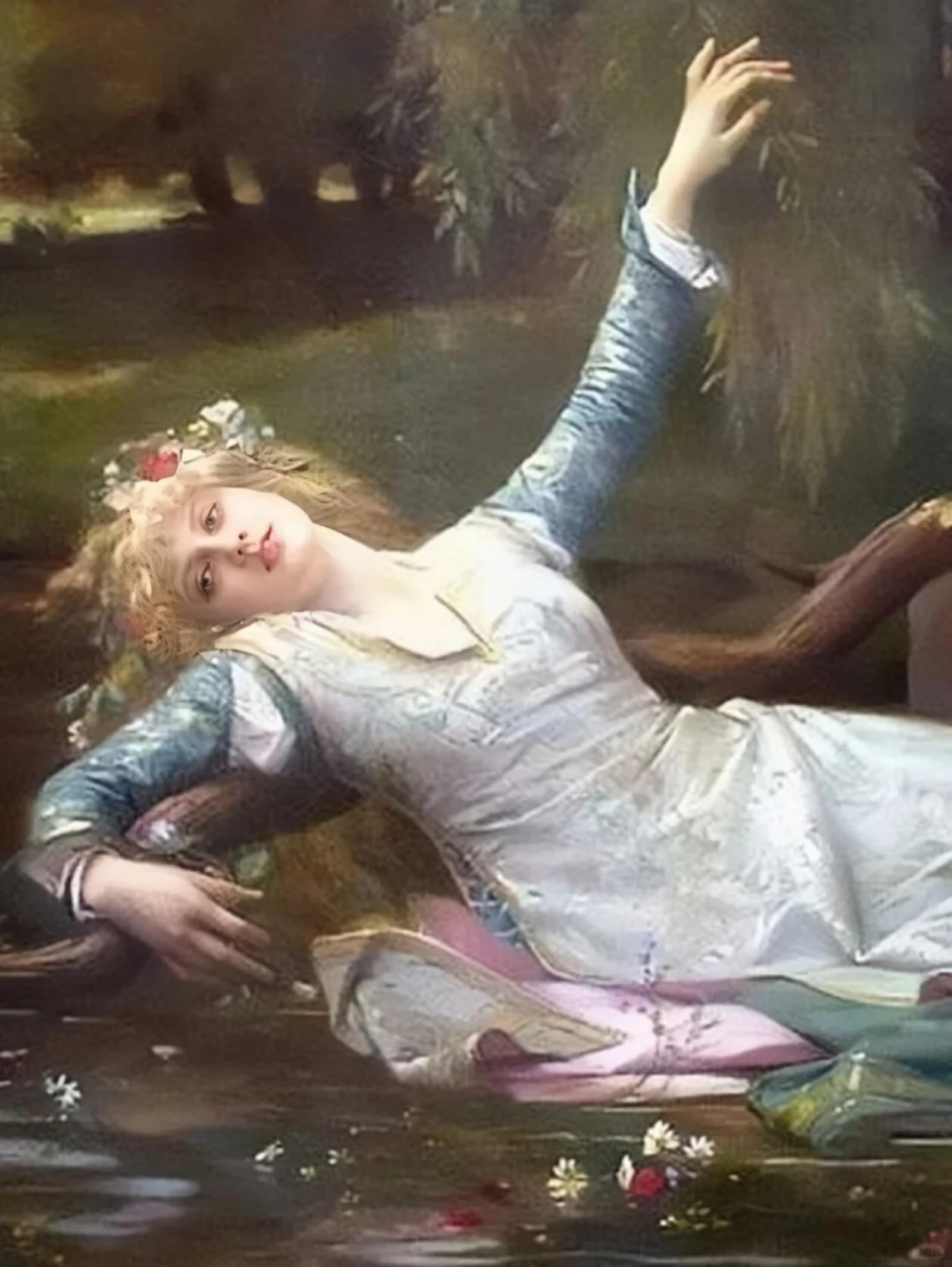 Rkflgew D 14Ct Stampe Cross Stitch Kits 《Woman Lying In Water》 Stampe Cross Stitch Kit Famous Oil Paintings Iy Embroidery For Adults Beginner Needlework Kit With Patterns Needlepoint Art 50X70cm