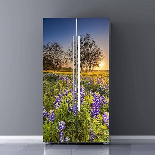 Juego de envolturas de vinilo autoadhesivas para refrigerador, diseño botánico natural, tarde, sol, puerta, mural, extraíble, para nevera, despegar