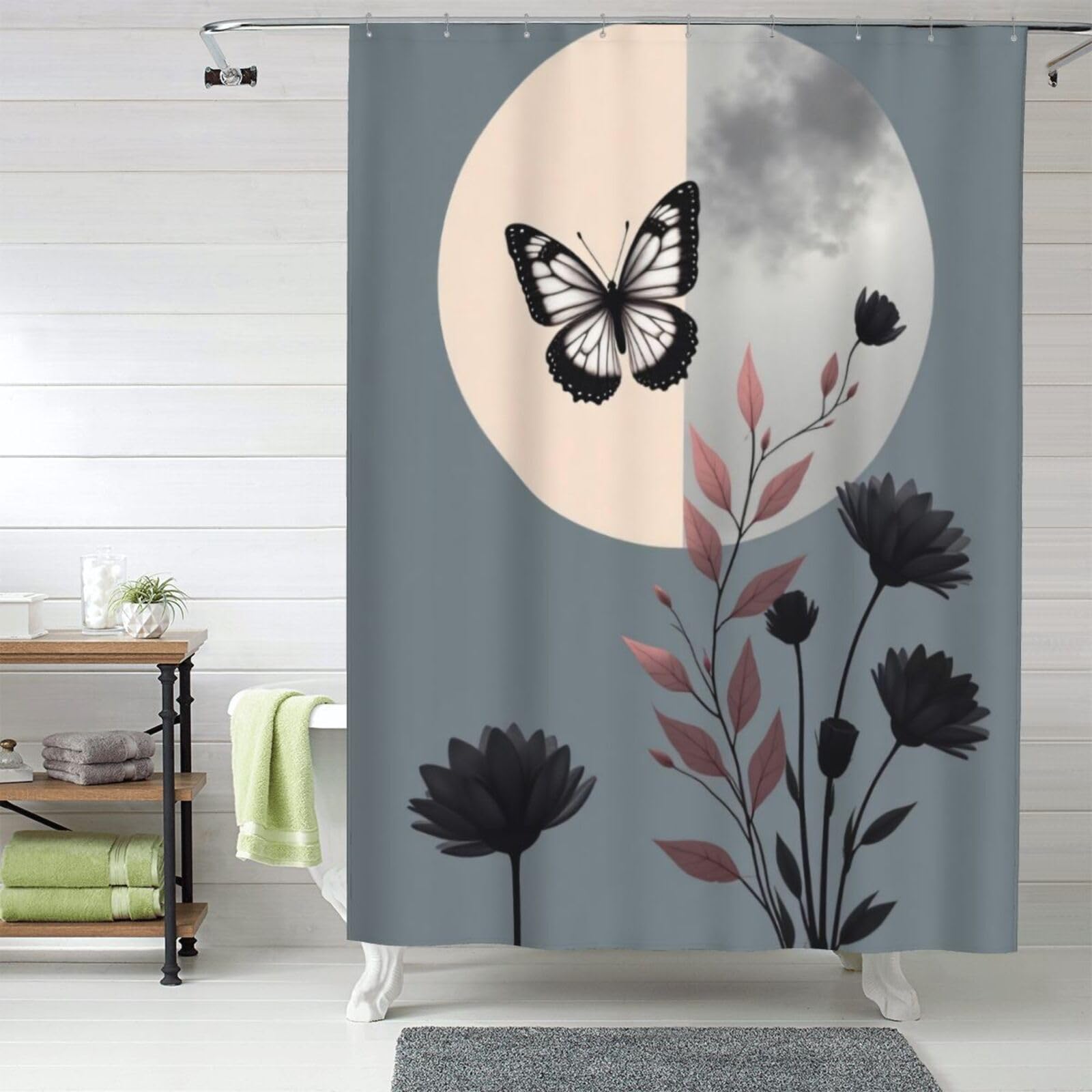 Rideaux de douche en tissu 152x183 cm imperméable à motif papillon classique