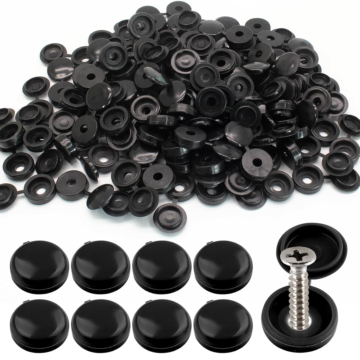 100 PCS Black M5.2 Plastic Hinged Screw Cover Caps