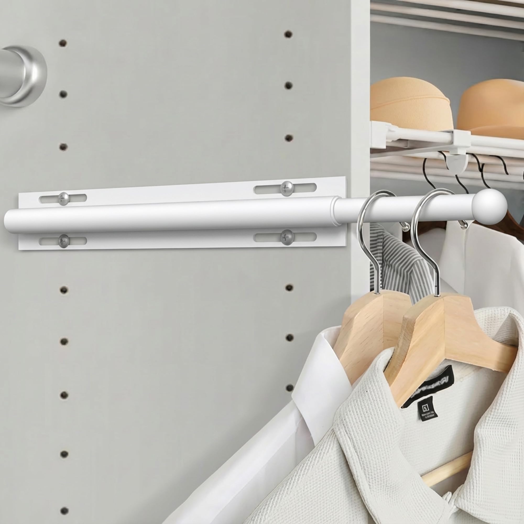 Widyana Adjustable Valet Rod - Extendable Clothes Rail for Wardrobe, Space Saving Pull-Out Hanging Pole for Ironing & Next Day Clothes (16 Inch, White)