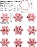 Vista 2 de Juego de 9 patrones de sellos de galletas de copo de nieve 3D, plástico de grado alimenticio, 6 ramas con forma de copos de nieve, cortadores