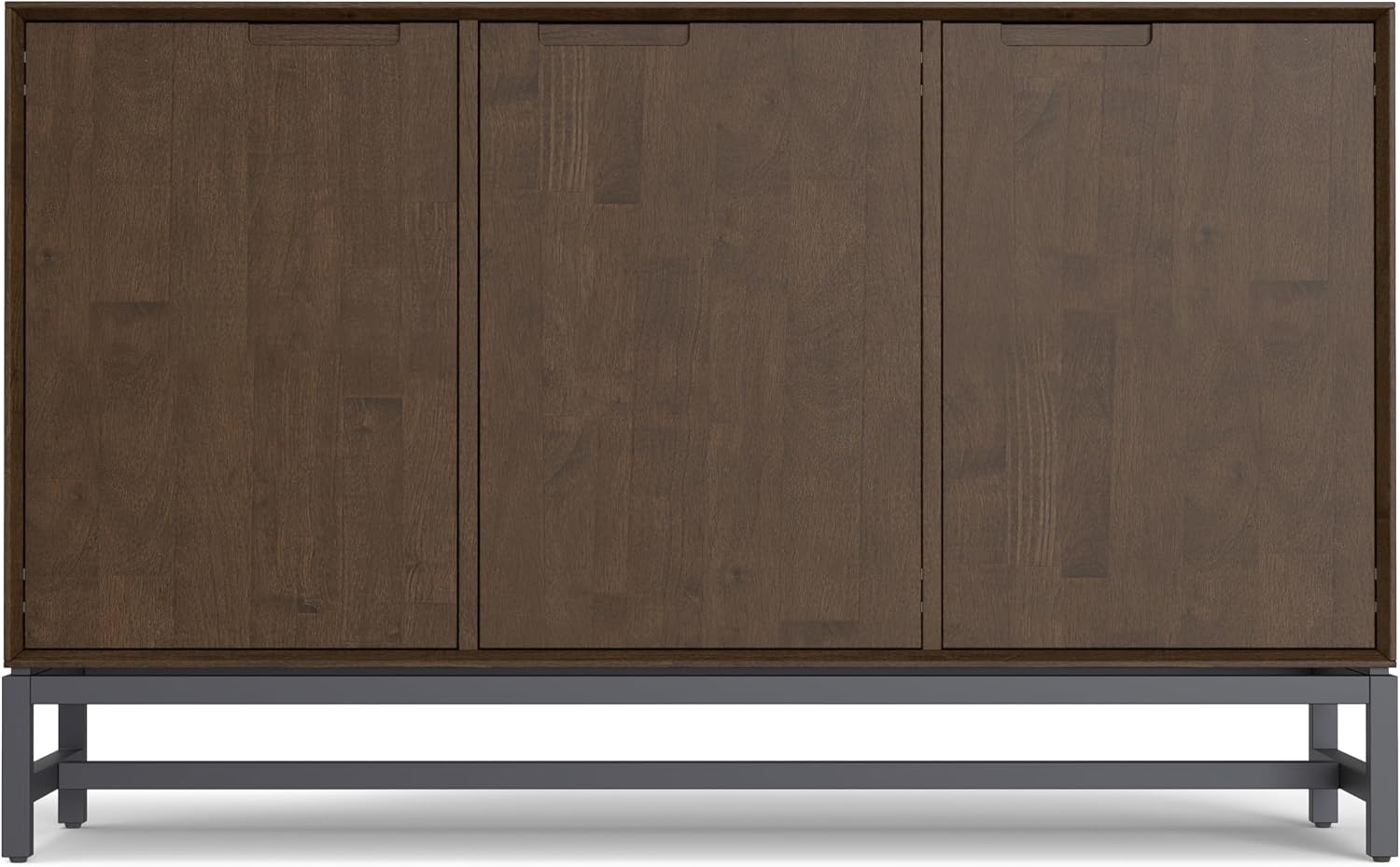 SIMPLIHOME Banting Buffet - 58 inch Wide Solid Wood 3-Door Sideboard Buffet in Walnut Brown, Modern Industrial Cabinet for Dining Room or Kitchen with Adjustable Shelves and Metal Base
