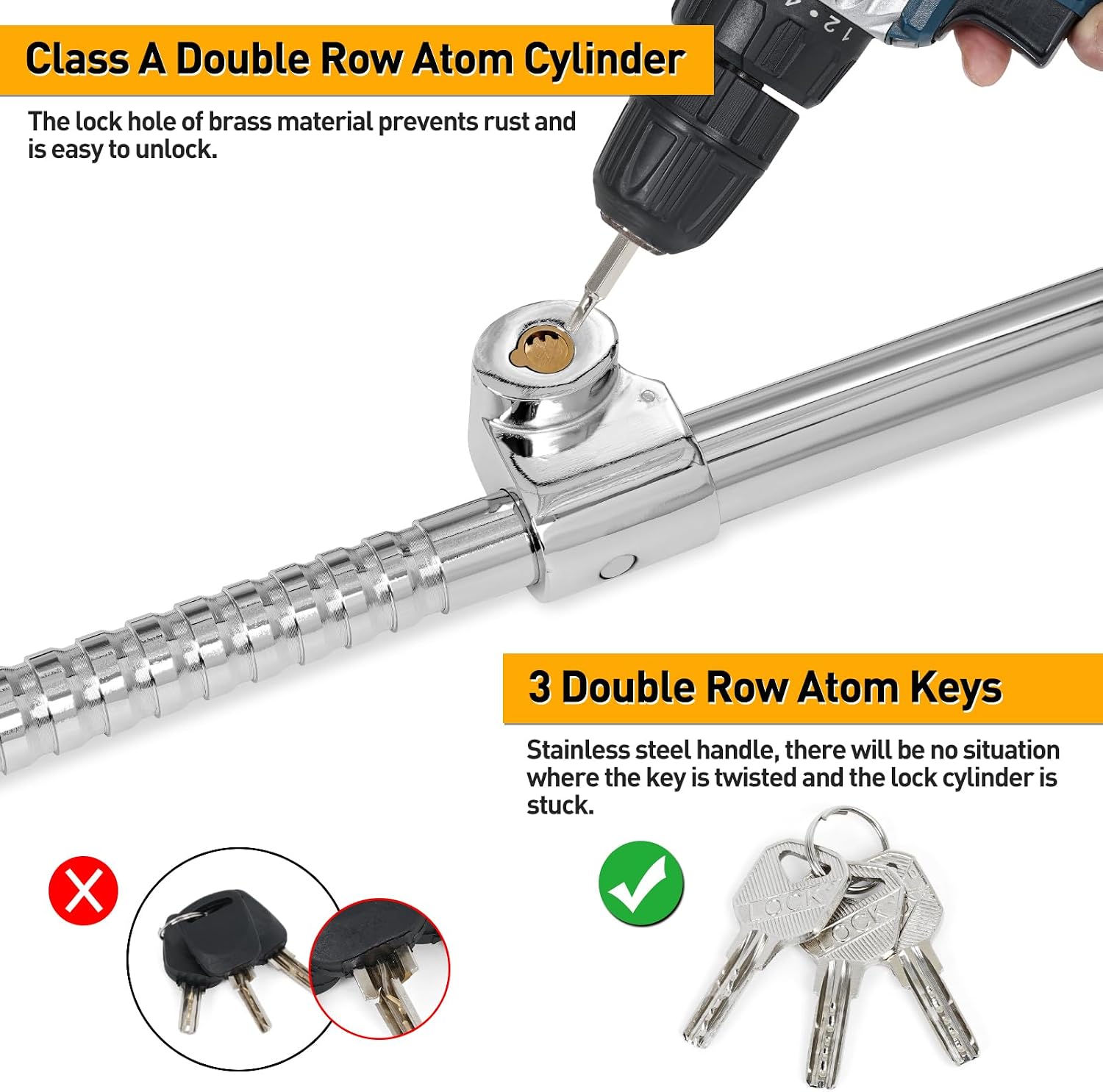 Wisamic Steering Wheel Lock for Car Anti-Theft, Clutch Brake Pedal Lock for Truck SUV Van, Double Protection Security with 3 Keys