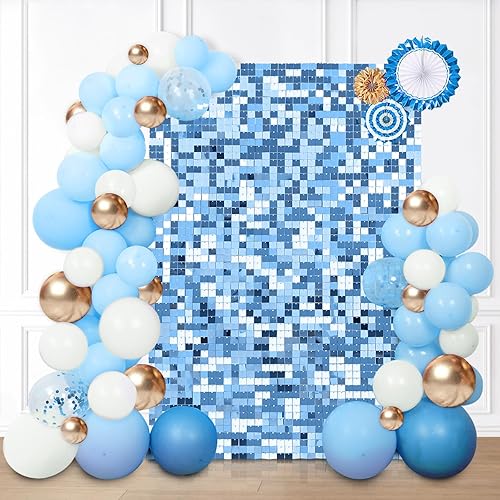 12 paneles cuadrados de lentejuelas brillantes para pared color azul claro (Baby Blue) telón de fondo decorativo para fiestas de bodas, de