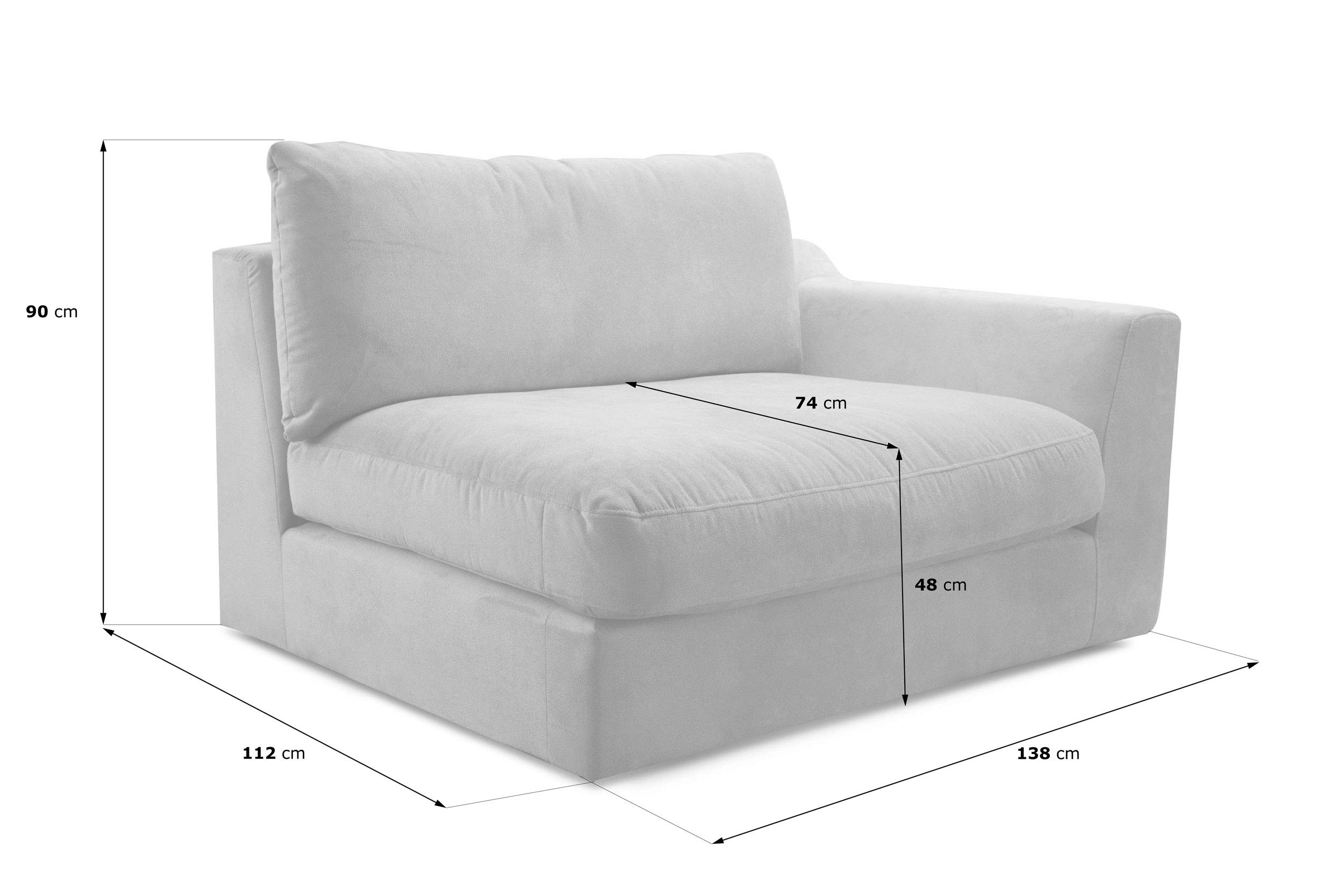 CAVADORE sofá Módulo fionamit Brazo Notebook Derecho/combinables. como rinconera, Big sofá o salón Paisaje/138 x 90 x 112/tejido Gris