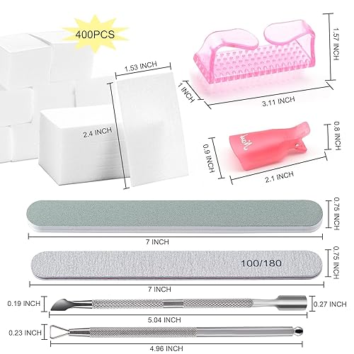 Miniatura 2 de Kit de herramientas para quitar esmalte de uñas de gel, con 10 clips de uñas, 400 toallitas de uñas sin pelusas, limas de uñas 100180, bloque