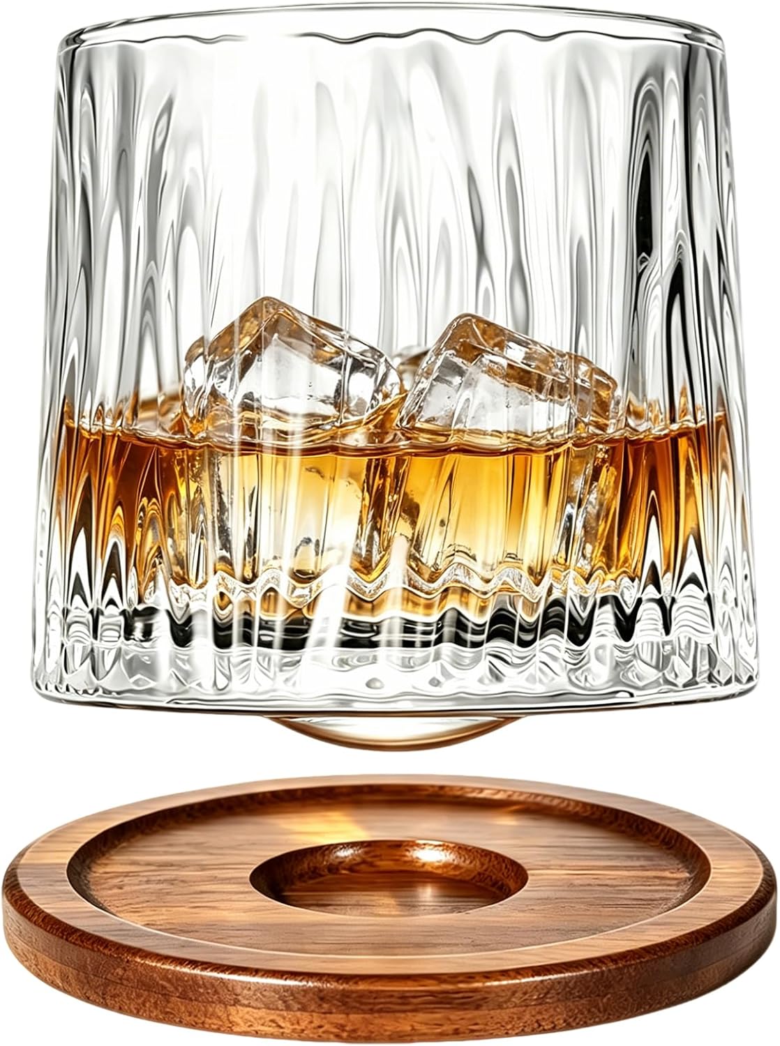 Uten Rotatable Whiskey Glass 10oz, Spinning Crystal Old Fashioned Cup