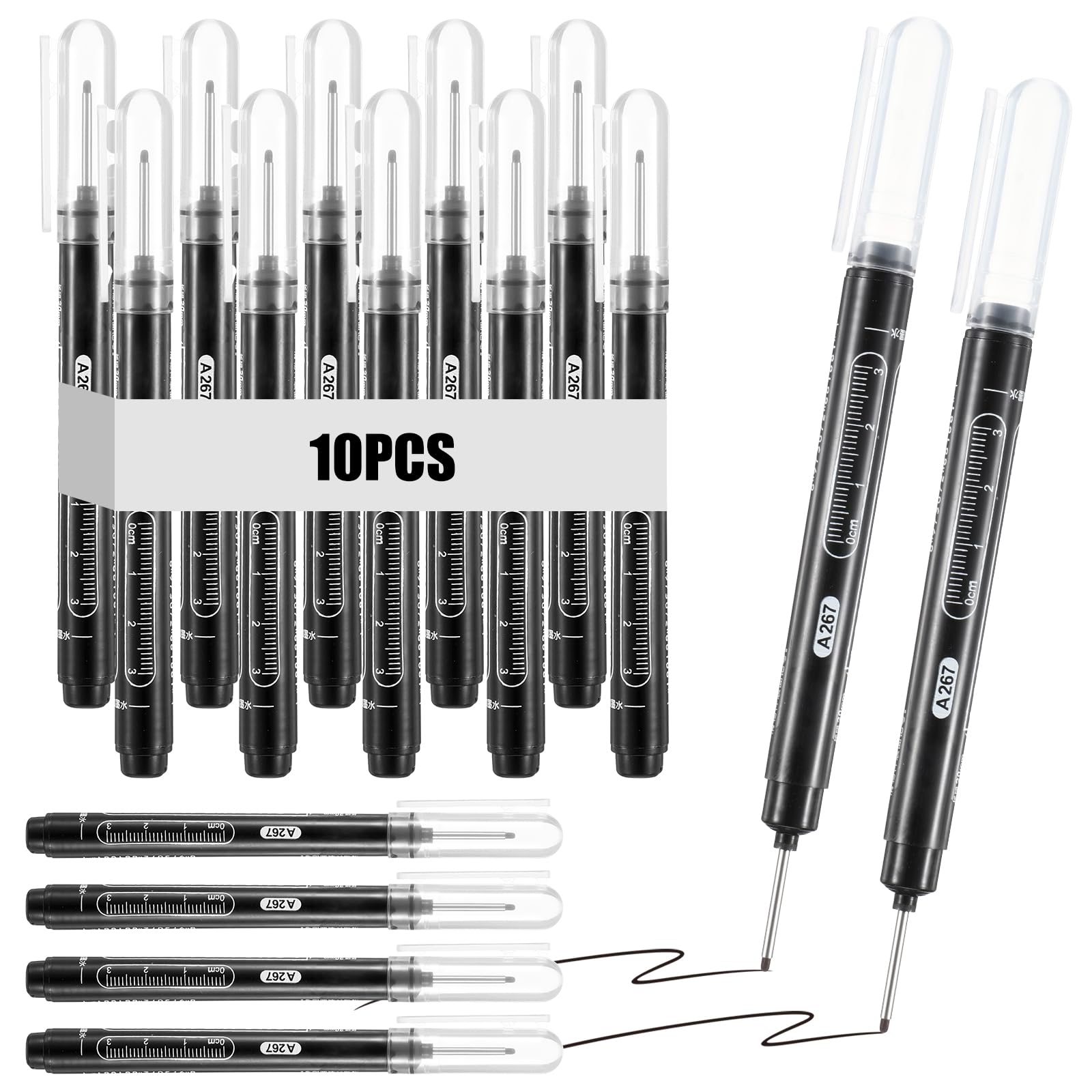 10 Pcs Deep Hole Marker Deep Reach Metal Marking Pen Long Nib Marker Multi-purpose Waterproof Carpenter Pen Markers Long Head Quick Dry Hole Markers for Carpenter Construction Woodworking Office