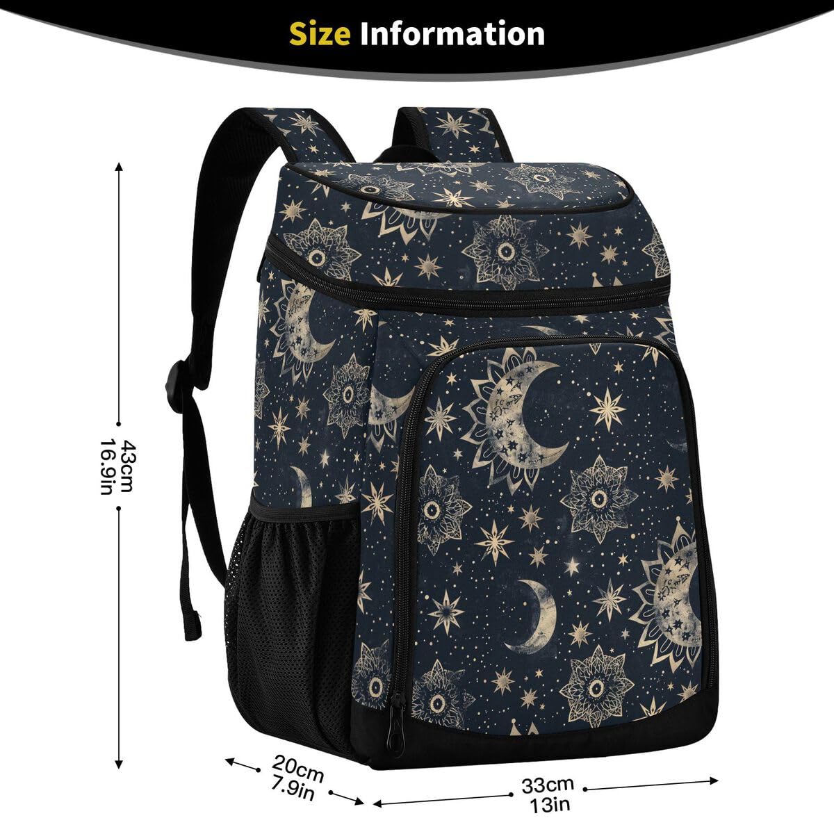 Boho Star Moon Cooler Backpack Leakproof Insulated Lunch Cooler Bag 30 Cans Camping Backpacks for Hiking Camping Beach