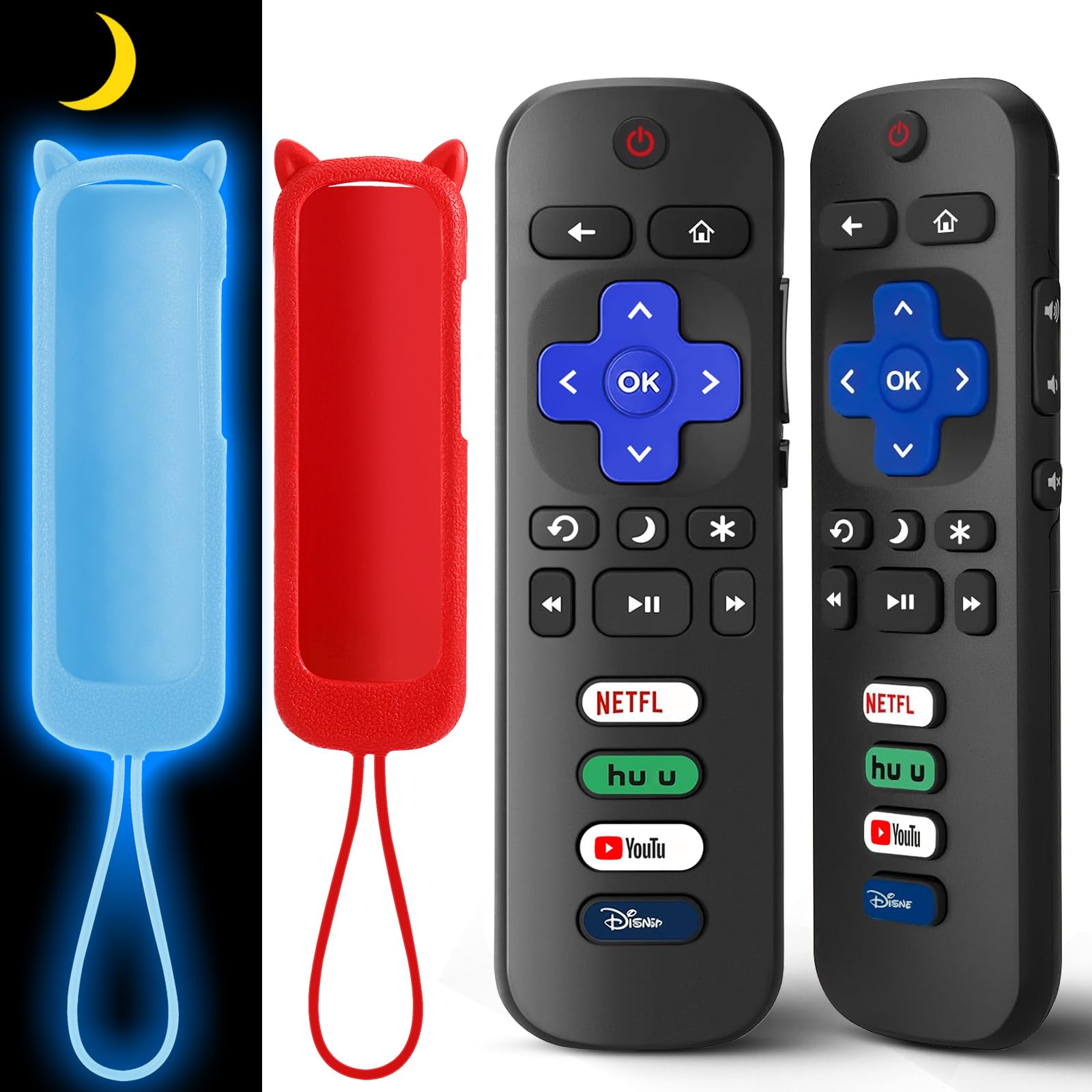 (2+2 Packs) Replacement for Roku TV Remote with Silicone Cover, Universal Remote for TCL/Hisense/Onn/Westinghouse/Philips Smart TVs (Not for Roku