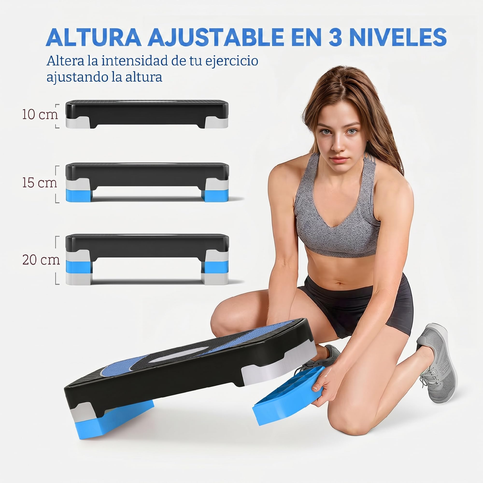 HOMCOM Step de Aeróbic para Fitness Tabla Plataforma Stepper Deporte Gimnasia Altura Regulable 3 Niveles Carga 150kg