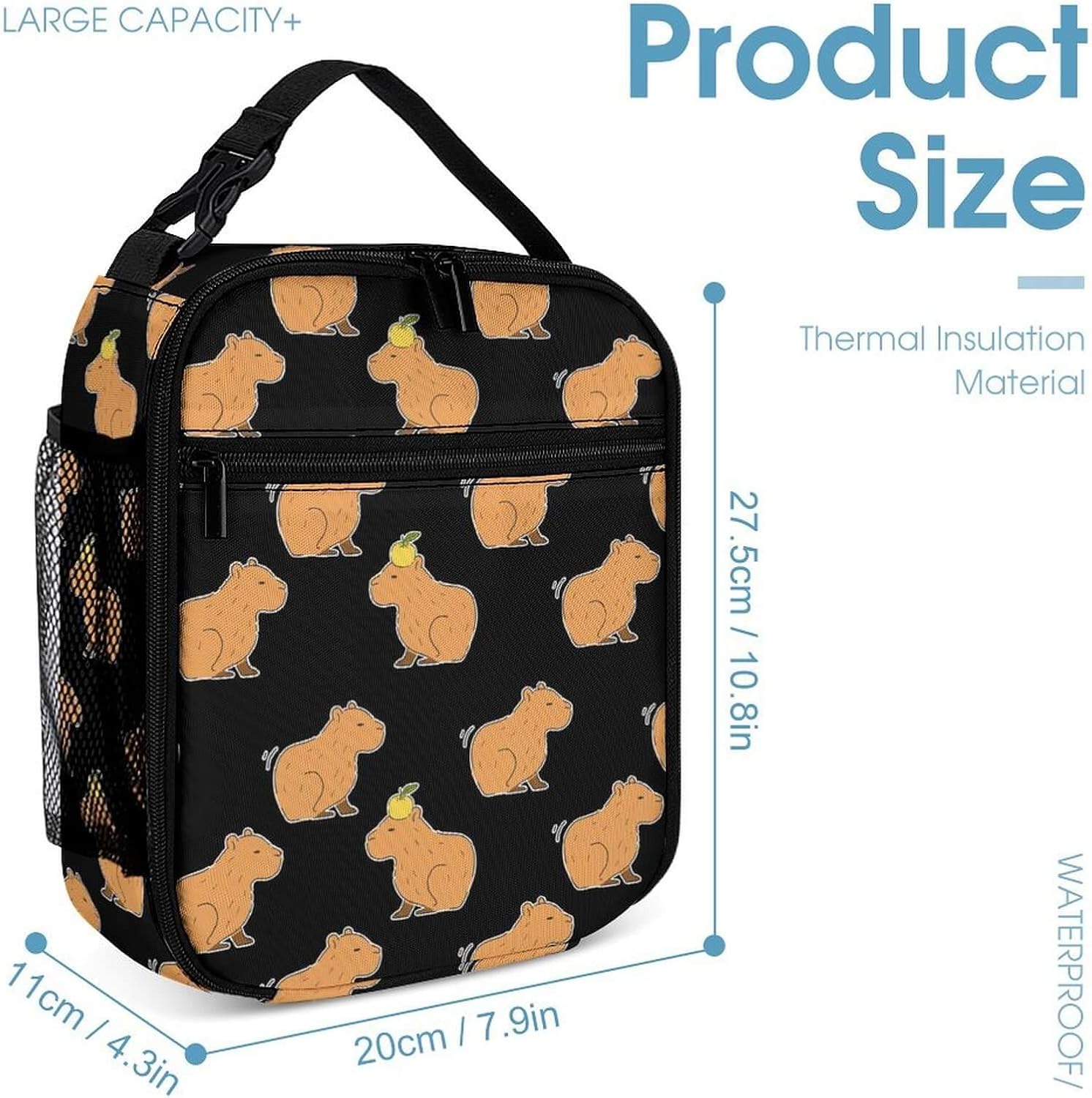 Capybara Backpack with Lunch Box & Pencil Case, 16 Inch Cute Capybara Themed Bookbag, Adjustable Lightweight Large Capacity, Colorful Capybara Backpack Set for Kids Girls Boys School