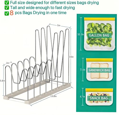 Miniatura 3 de Estante de secado de bolsas de plástico, estante de secado de bolsas reutilizables para bolsa de silicona y bolsa Ziploc, estante secador de