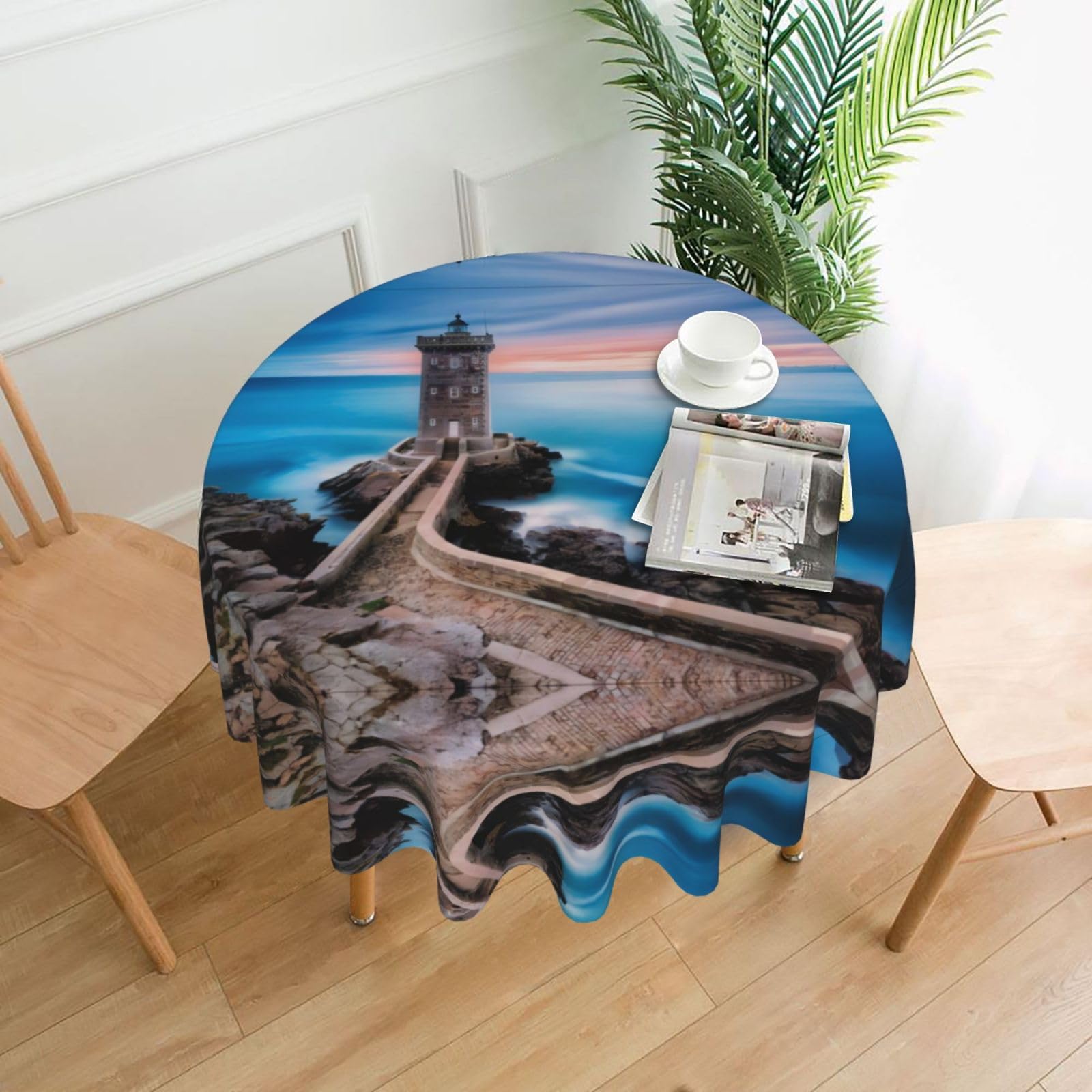 hhxvcv Beach Lighthouse Round Tablecloth – Dining Table Cover