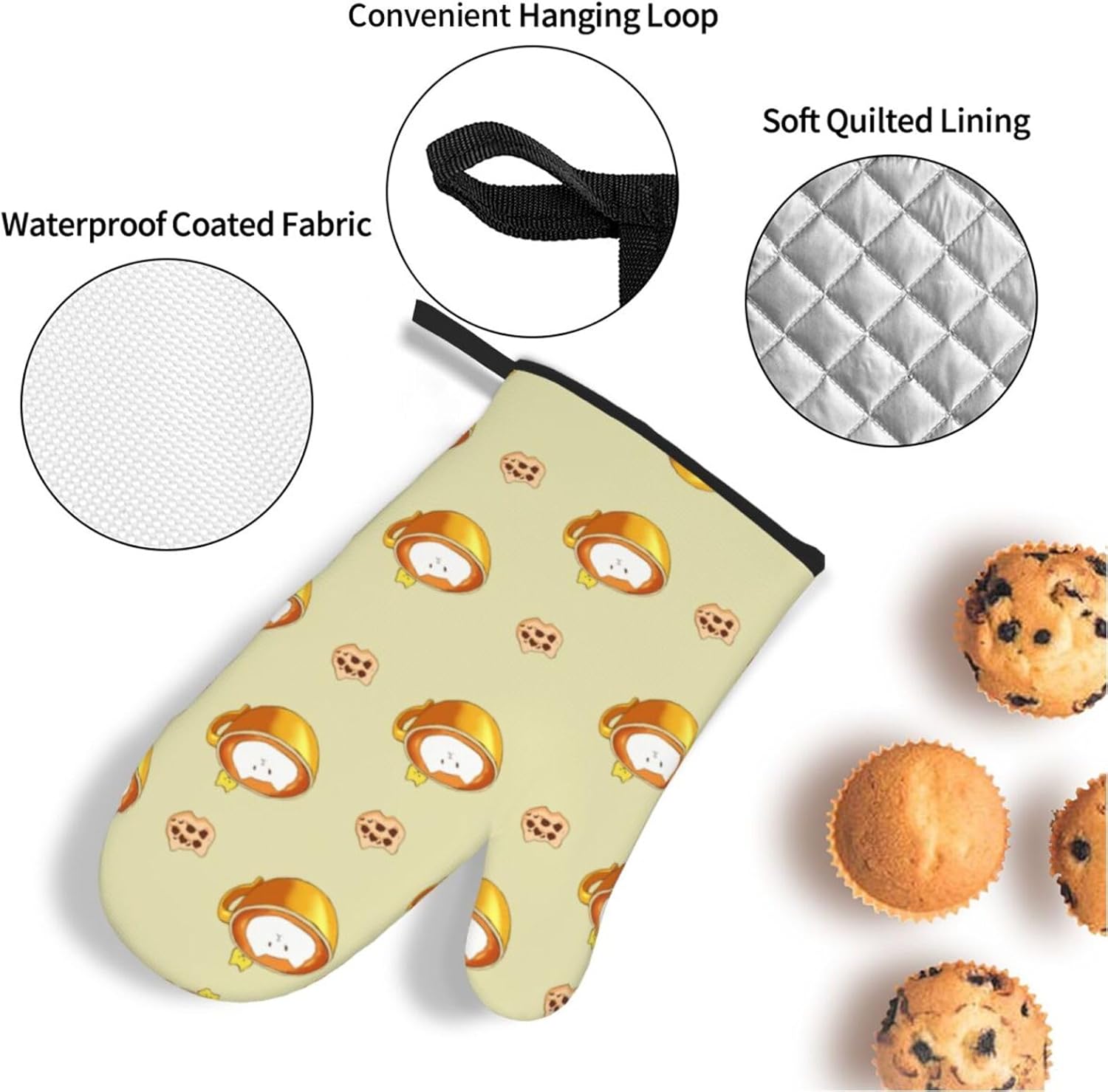 Cartoon cat coffee Oven gloves and heat-resistant mat 4-piece set. Suitable for grilling, microwave oven frying, and baking