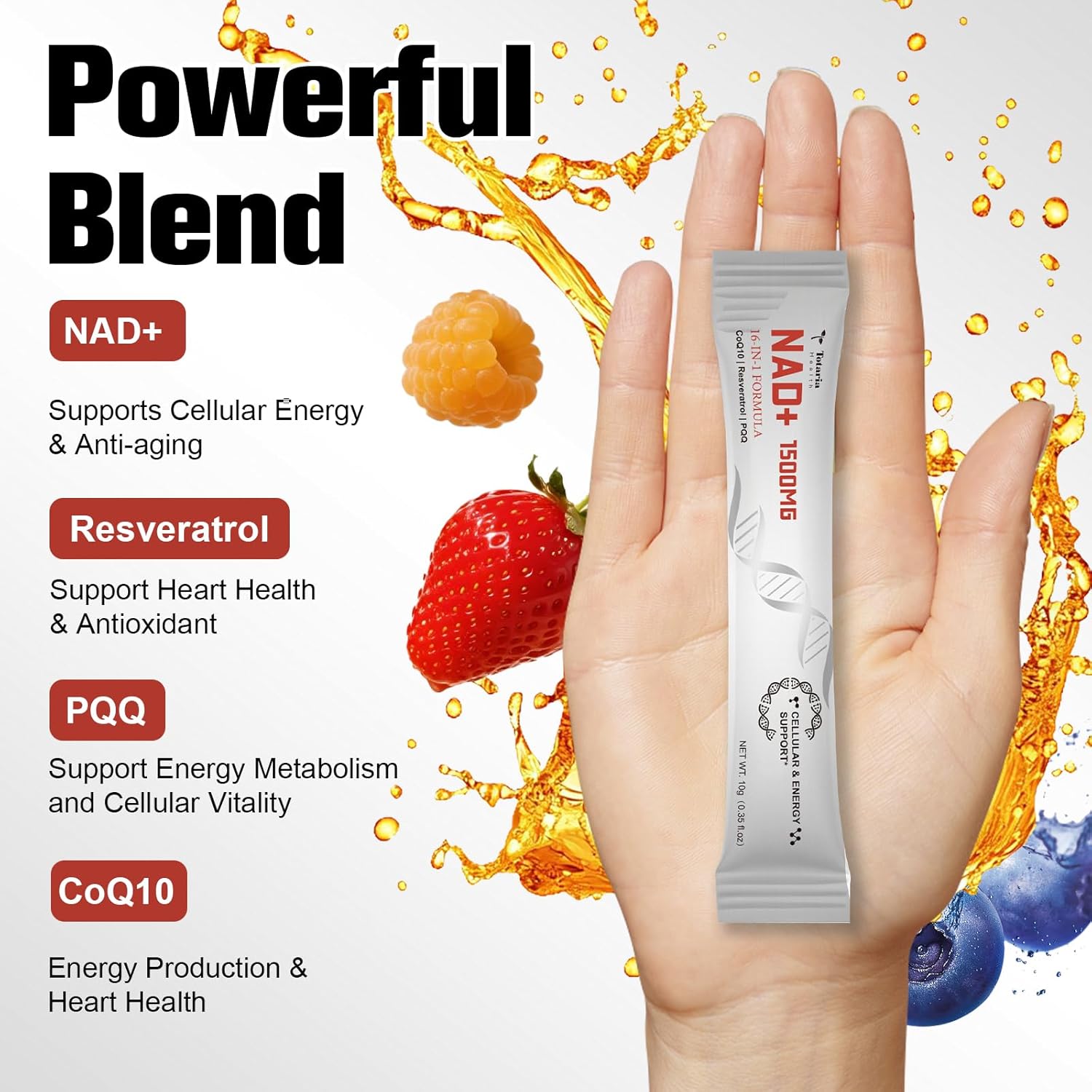 Totaria NAD Liquid Supplement 1500mg for Men & Women, Extra Strength NAD+, Resveratrol, PQQ, CoQ10, 16-in-1 Formula with Nicotinamide Riboside for Anti Aging, Energy, Immune, Focus (30 Packets) - Image 6