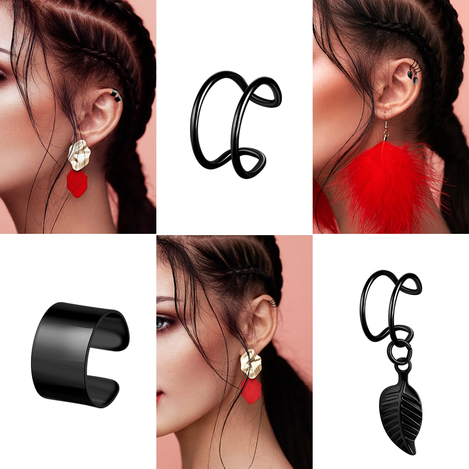 20 Pcs Ear Cuffs Wrap Clip On Earrings Women Cuff Earrings Non Piercing Cartilage Helix Hoop Earring Adjustable Fake Earrings Piercings Punk Ear Jewelry Set Black Gold Silver Rose Gold