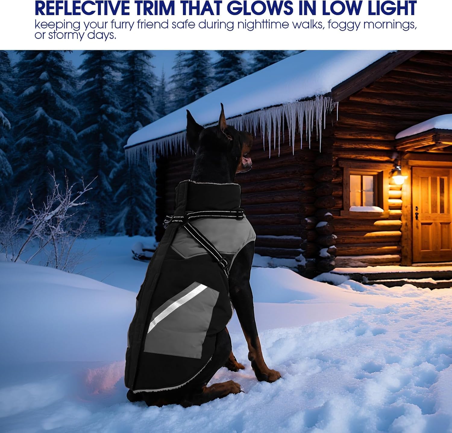 FUAMEY Dog Winter Jackets for Large Dogs,Dog Coat with Harness Built in,Waterproof Dogs Snowsuits Warm Pet Jacket Zip Up Fleece Cold Weather Coats Reflective Puppy Vest with Pocket Black 2XL - Image 7