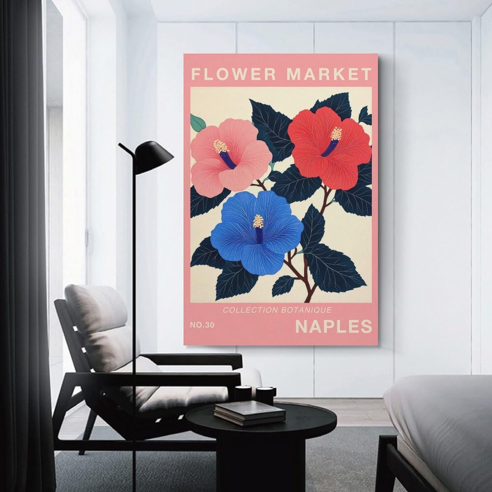 Junmoney Canvas Art Print Naples Flower Market Poster, 24x36inch(60x90cm), for Office, Study Or Home Workspace, Home Office Artwork with Decorative Appeal