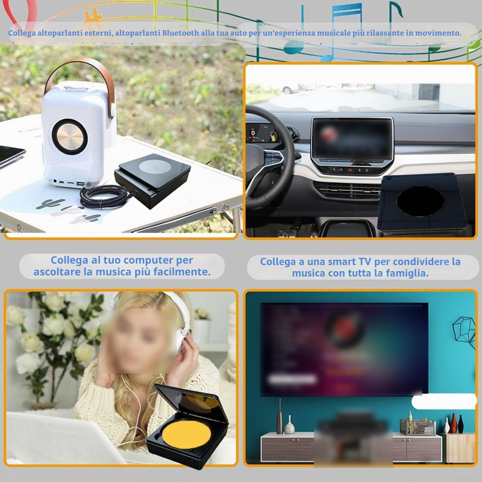 Lettore CD Portatile Esterno per Auto, Lettore CD per Auto con USB Progettato per l'integrazione con Sistemi di Navigazione Android per una Riproduzione CD Affidabile