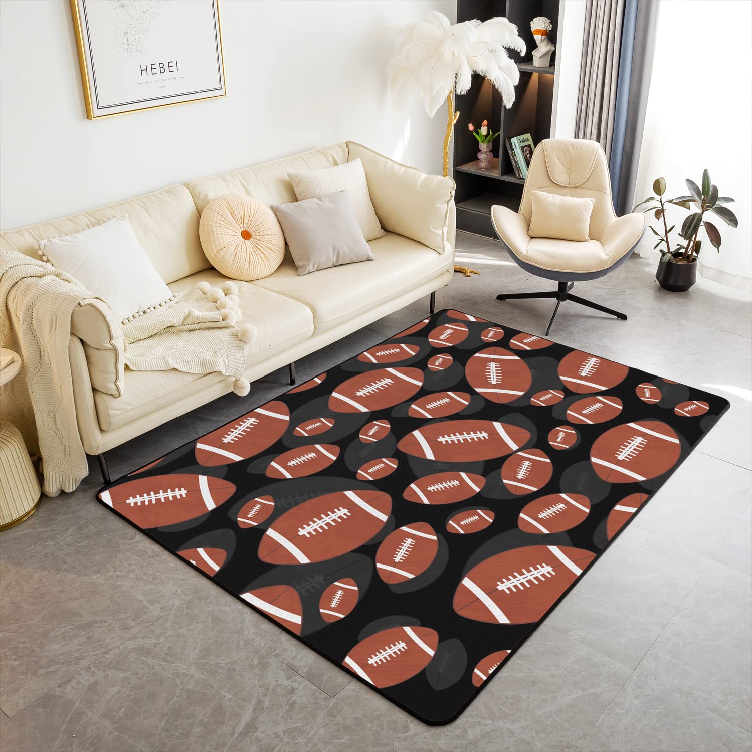Homemissing Football Area Rug,Rugby Sports Decorative Carpet,Football Ball Game Brown Black Indoor Floor Mat, 100 * 150cm — image 1