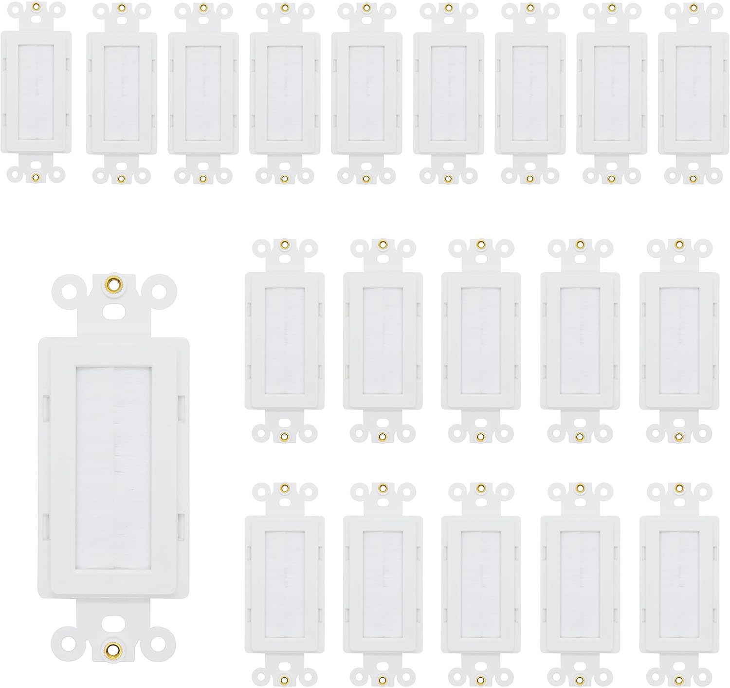 Wall Plate Decorator Insert Brush Passthrough with Nut, White (Brush, 20 Pack)